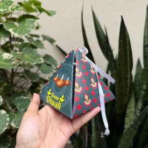 DIWALI PYRAMID BOX - GREEN (4/4/4") - PACK OF 10 PCS