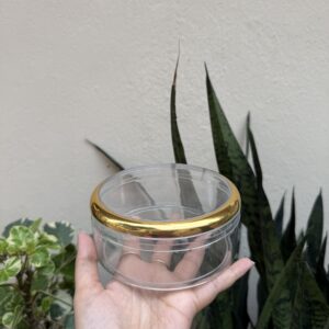 ACRYLIC ROUND TUB WITH GOLDEN BORDER ON LID (4.5/2”)- pack of 10pc